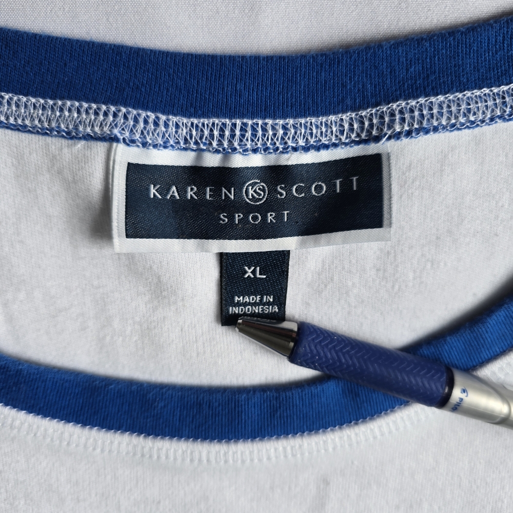 Karen Scott Blue and Green Striped 3/4 Sleeve Top Nautical vibe Size XL - Picture 3 of 3